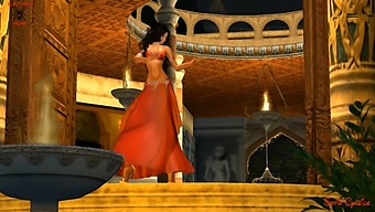 Erotic Belly Dancer With Red Fantasy Outfit