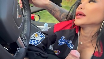Public Sex With A Brunette Pornstar And A Well-Endowed Partner.