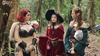 Redhead Diana Rider And Her Friends In A Cosplay Adventure.